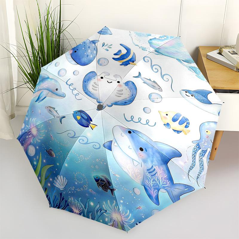 1PC Ocean Sea Creatures Umbrella-8-Rib Reinforced, Automatic Open, Lightweight & Durable, Fashion Accessory for Outdoor, Beach L0329