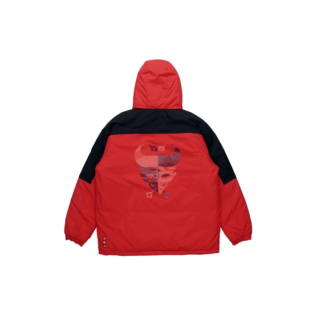 Adidas New Year Color Block Spliced Warm Hooded Cotton Jacket Men Jackets Red GN7382