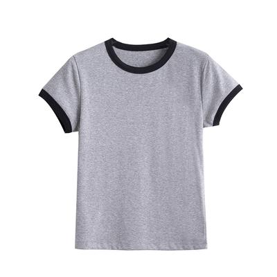Baumwoll-Kurzarm-T-Shirt Damen Sommer Oberteil Schlankmachend Rechte Schulter Rundhals Slim Fit T-Shirt