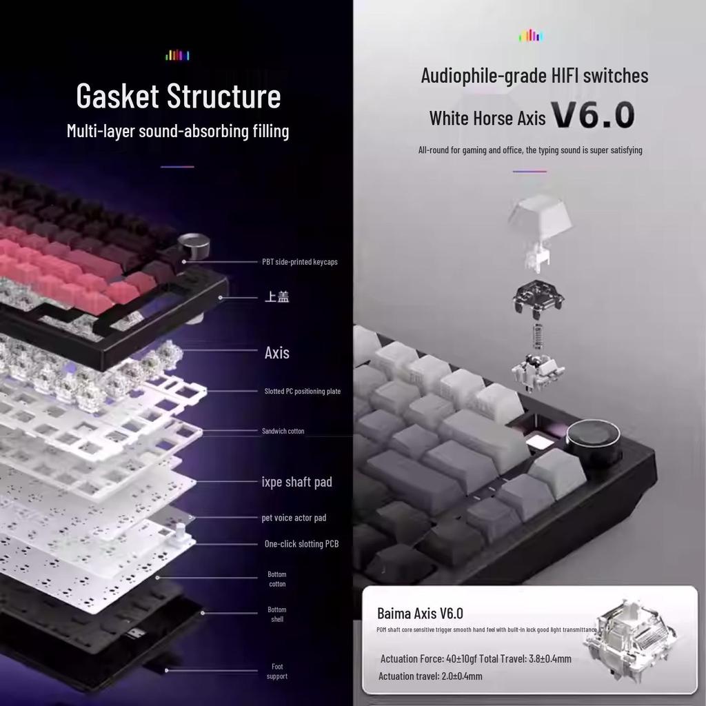 K81 Customizable Three-Mode Side-Engraved Mechanical Keyboard with PBT Two-Color Gradient Luminous Design