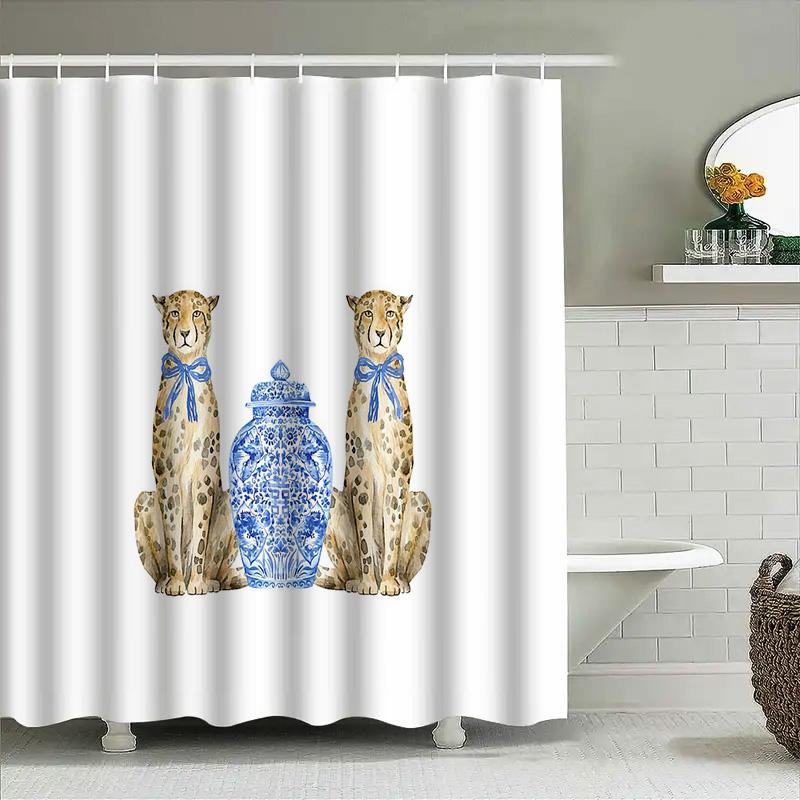 Leopard Print Shower Curtain Animal Pattern Bathroom Decor Jungle Theme Washable Fabric Shower Liner Modern Home Decor