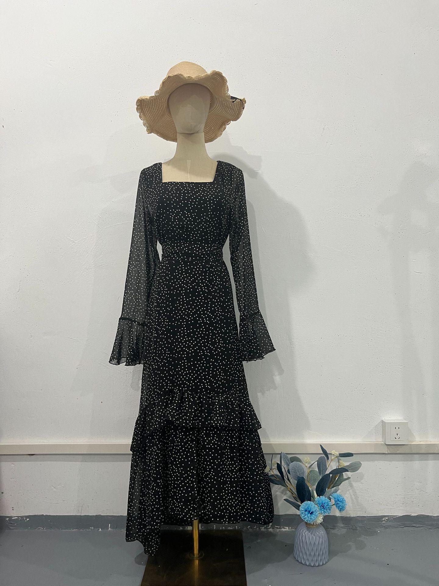 

Весеннее шифоновое платье в горошек с рукавами-рюшами и неровным подолом, 2024 Extra Large