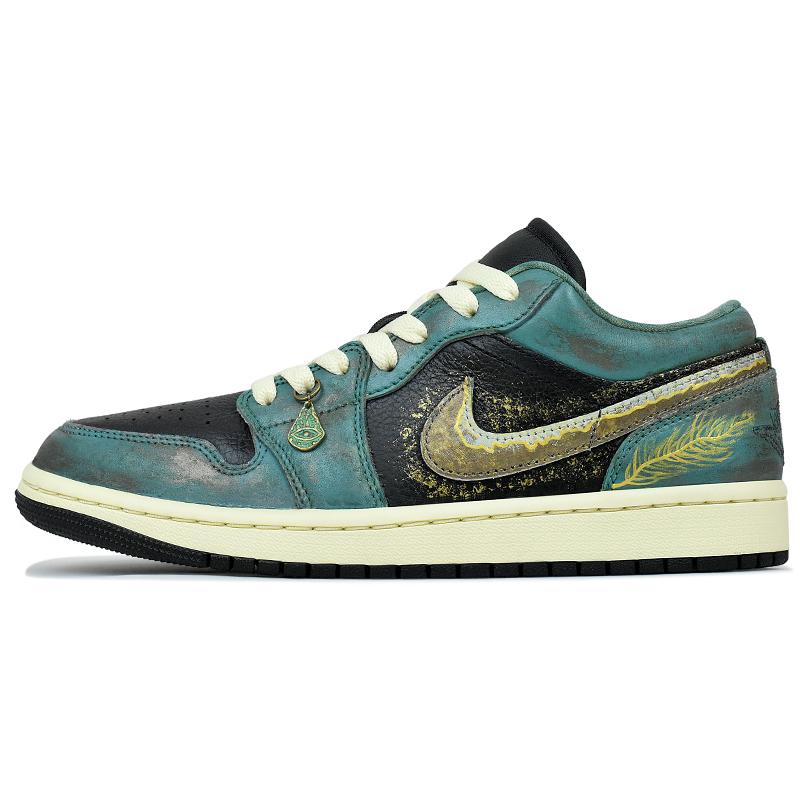 

Jordan Air Jordan 1 Abrasion Resistant Low top Vintage Basketball Shoes Men s Black Green HQ2010-012(Team96-) 44.5