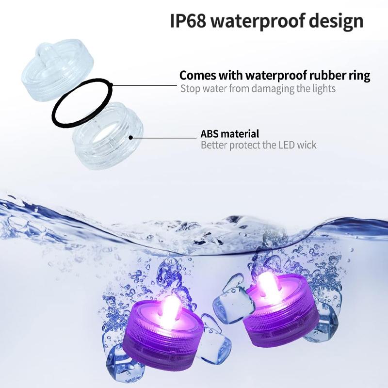1PC Mini Submersible LED Lights Waterproof Small Tealight Candles Battery Operated Underwater Light for Vase Pool Pond Halloween