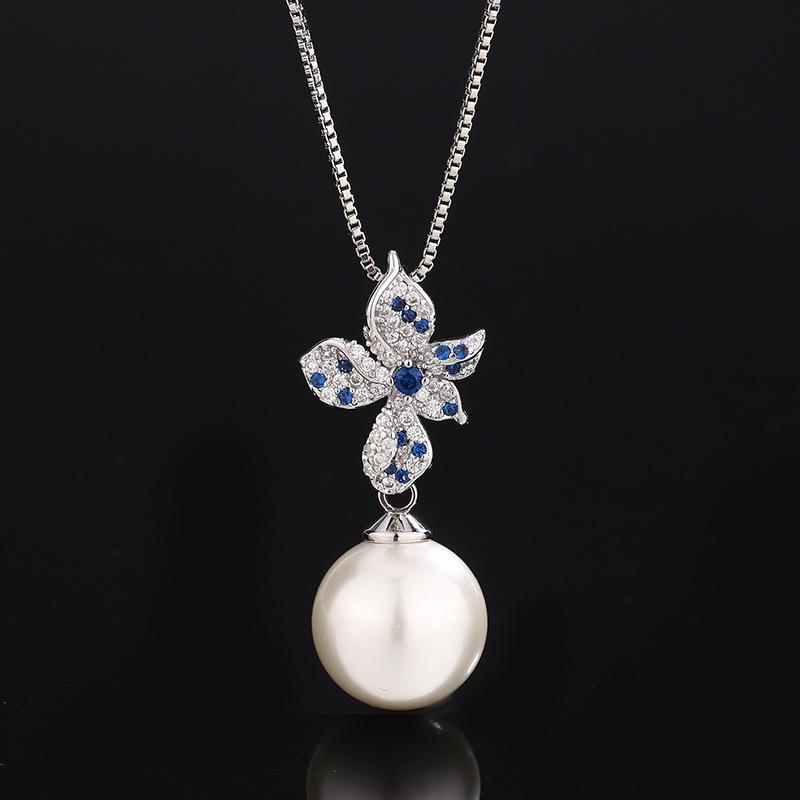 

Жемчужное ожерелье Niche Light Luxury Silver Needle Earrings Pearl Temperament Summer Universal Set Cushion Earrings Royal Blue Women