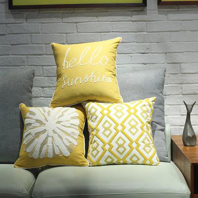 Embroidered Velvet Cushion Cover Nordic Yellow Cotton Soft Pillowcase American Style Room Sofa Pillowcase