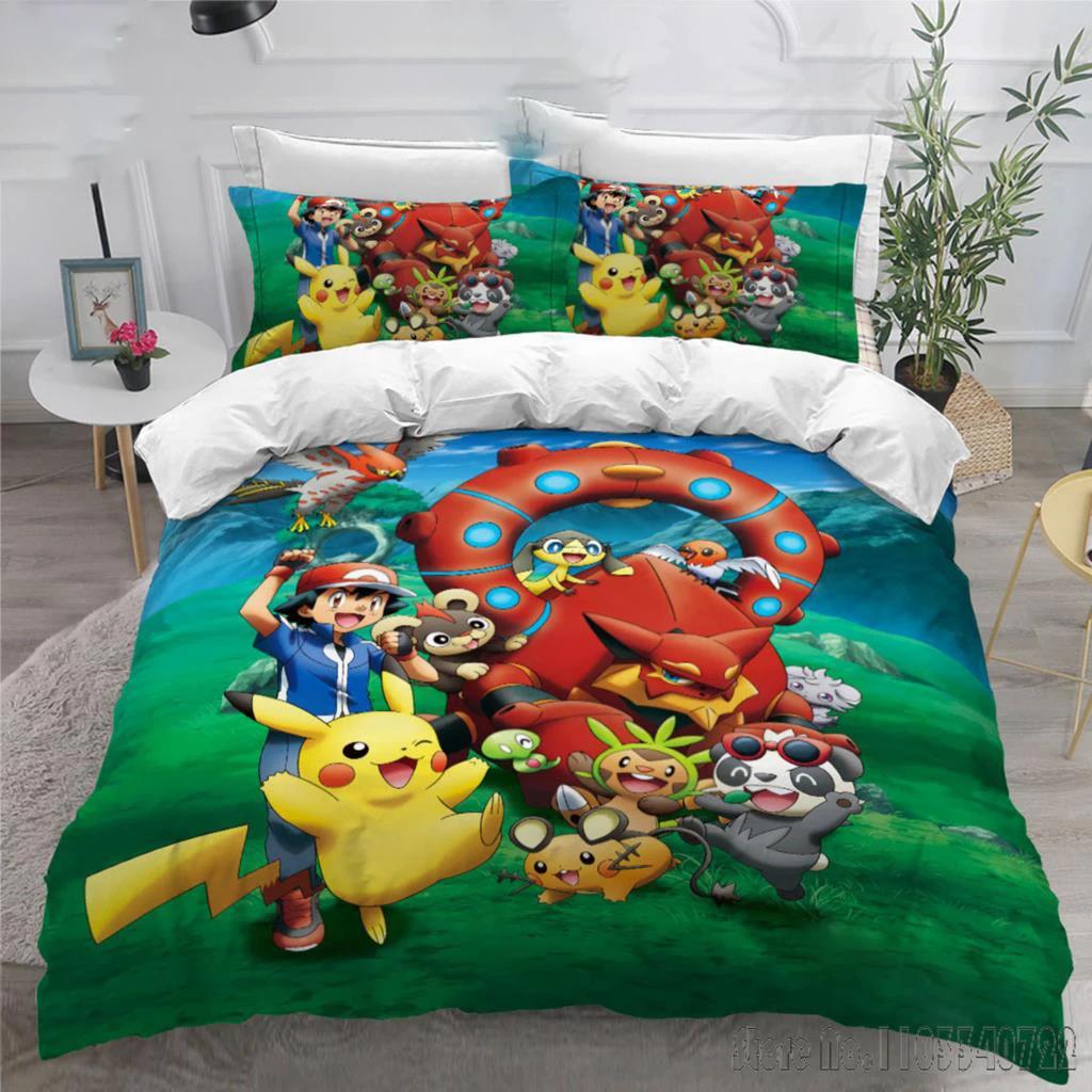 Anime Popular Pokemon Pillowcase Pikachu Bedding Set Baby Duvet Cover Sets Bedclothes Twin Single King Kids Adult Gift