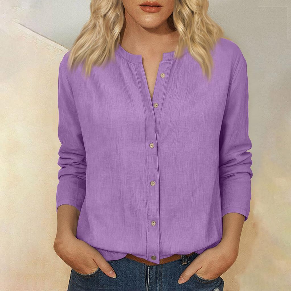 Women's Vintage Three-Quarter Sleeve Cotton Linen Shirt