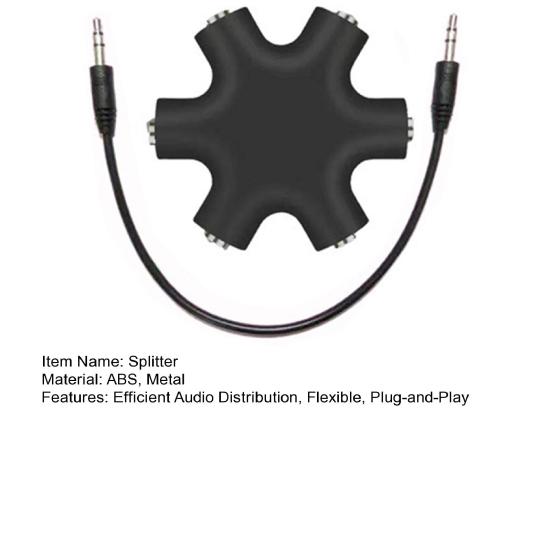 3.5mm Audio Splitter Adapter 1 Male to 5 Female Headphone Jack Distributor for Multiple Devices Audio Sharing Reverse Operation Splitter Compatible