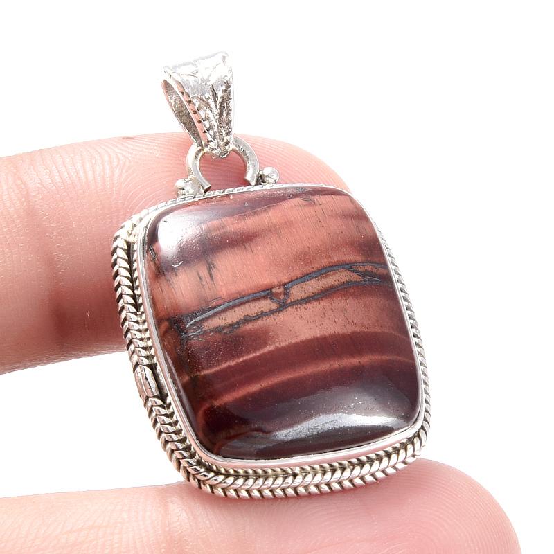 Natürlicher Roter Tigerauge Edelstein 925 Massiv Sterlingsilber Anhänger 1,3" E4q19