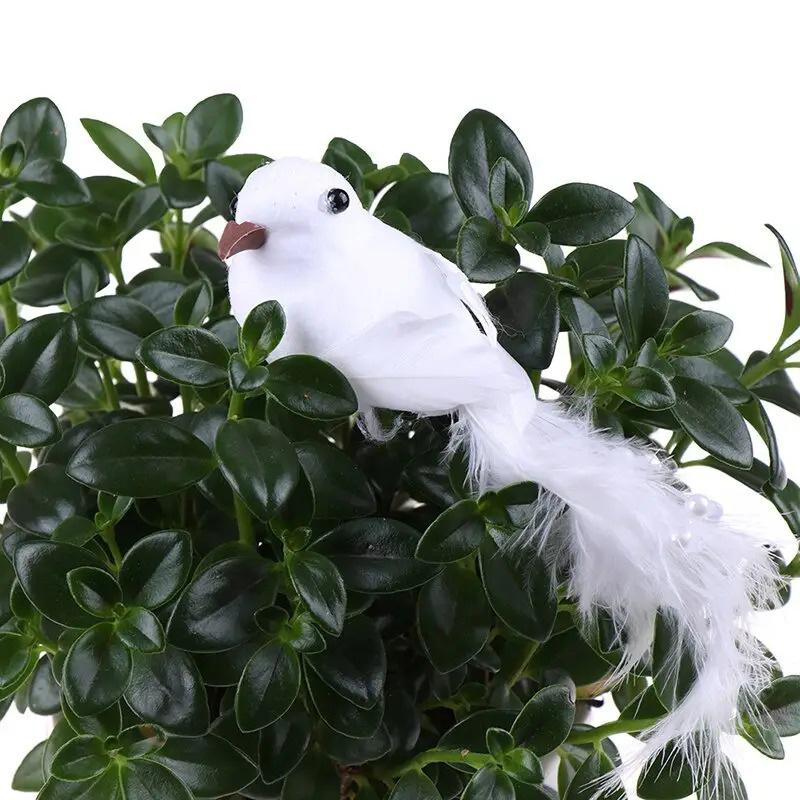 6/12Pcs Realistic White Artificial Feather Birds Fake Doves Foam Bird Figurines with Pearl Sccents
