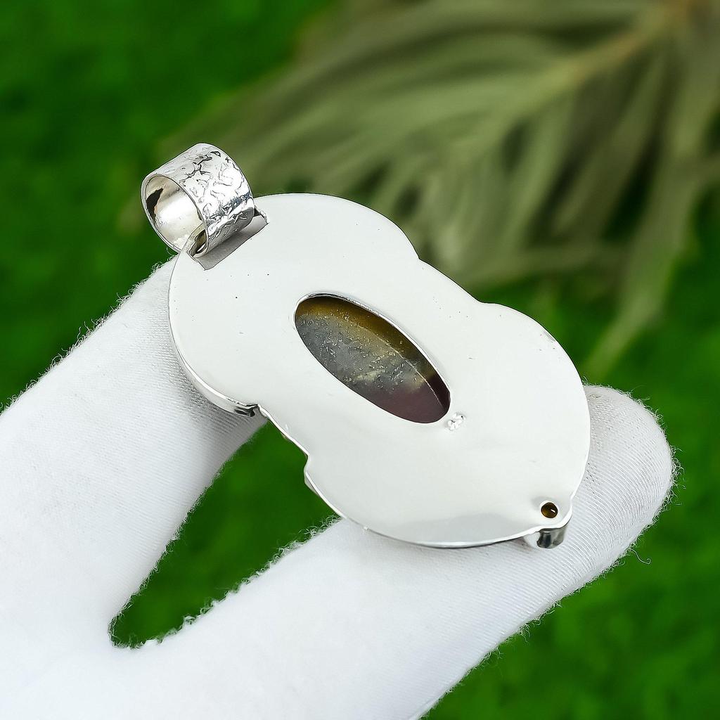 Natural Polychrome Jasper Gemstone Pendant Green 925 Sterling Silver Jewelry