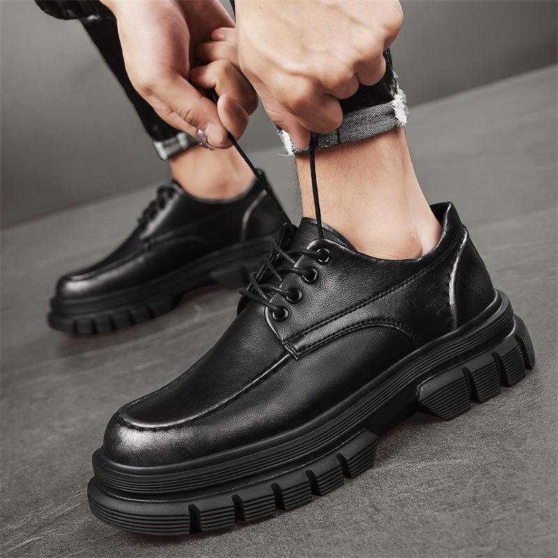 Men's Spring Casual Leather Derby Shoes with Thick, Lightweight Sole for Height Increase