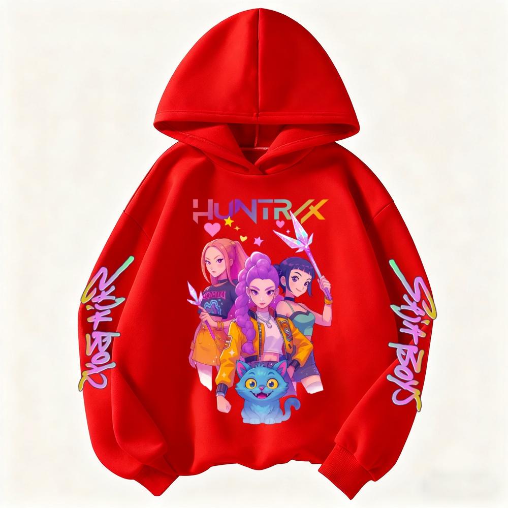 Cute Girls Hooded Sweatshirt Warm Rumi KPop Demon Hunter Cartoon Children's Wave Fashion Casual Tops Casual Black Pink Clothing