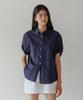 Lingseoul Cotton Roll-Up Blouse-Navy