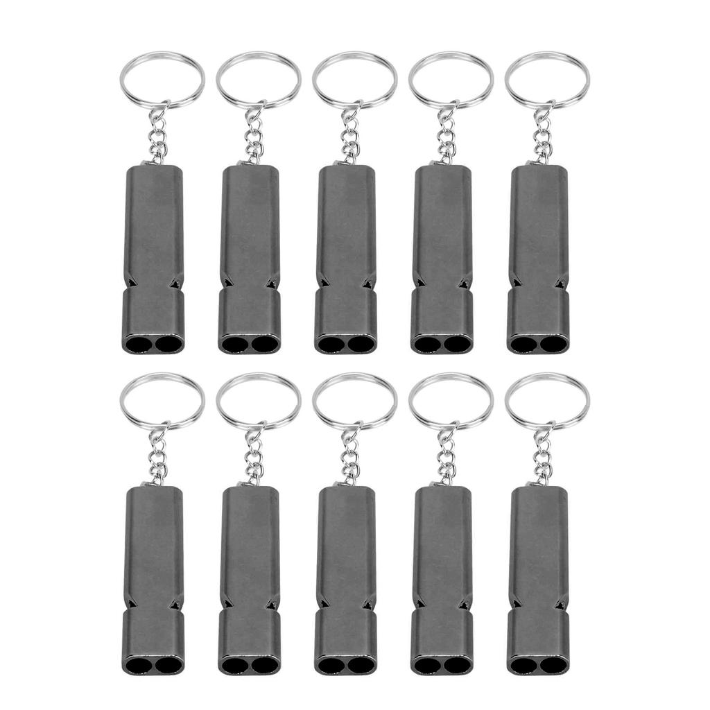 10Pcs Aluminum Alloy Emergency Survival Whistle Double Tube High Frequency Survival Whistle with Keychain