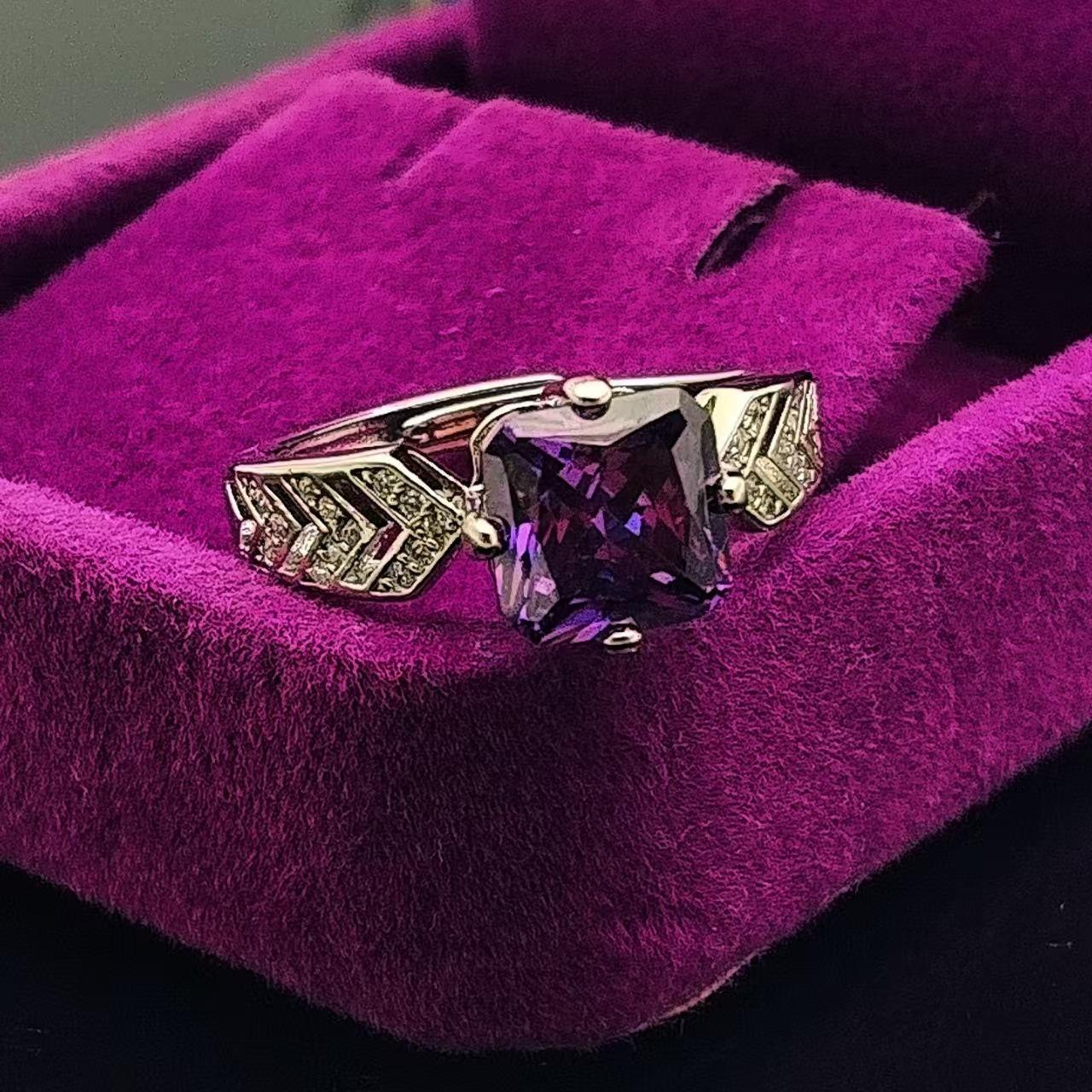 

Jewelry Square Zircon Ring Women S Simple Versatile Fat Square High Carbon Diamond Color Treasure Women S Ring Opening Adjustable