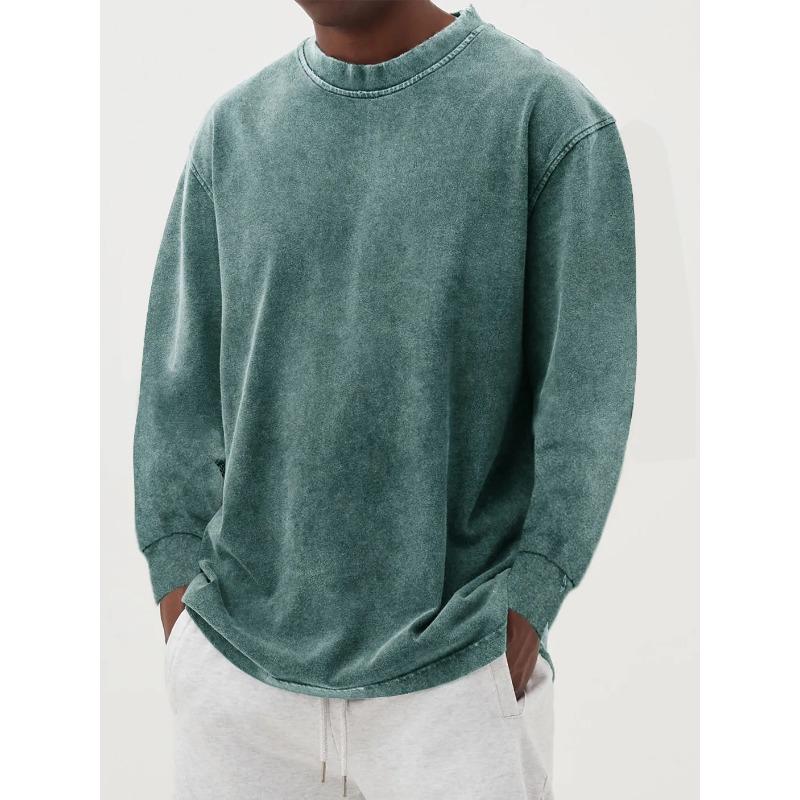 

Mens Purple Washed Crew Neck Sweatshirt Loose Fit Long Sleeve Casual Solid Color Top S зелений