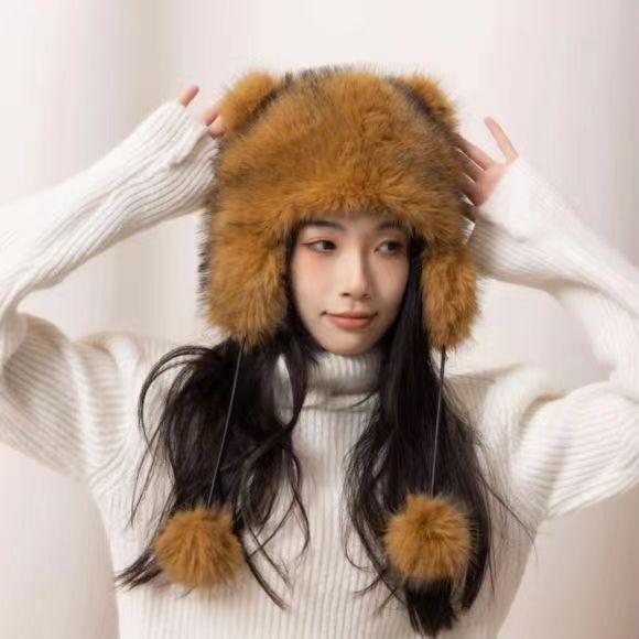 

Шапка для защиты ушей «Маленький енот», зимняя теплая детская шапка для мужчин и женщин, шапка для родителей и детей, плюшевая утолщенная женская шапка Adult 13+ (56-64cm) коричневый