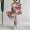 Temu 2024 Summer Women's Loose Plus Size Printed Set: Mid-Sleeve Shirt & Wide-Leg Pants