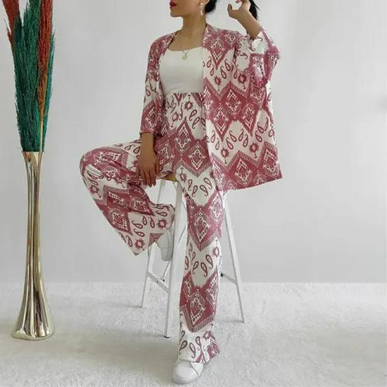 Temu 2024 Summer Women's Loose Plus Size Printed Set: Mid-Sleeve Shirt & Wide-Leg Pants