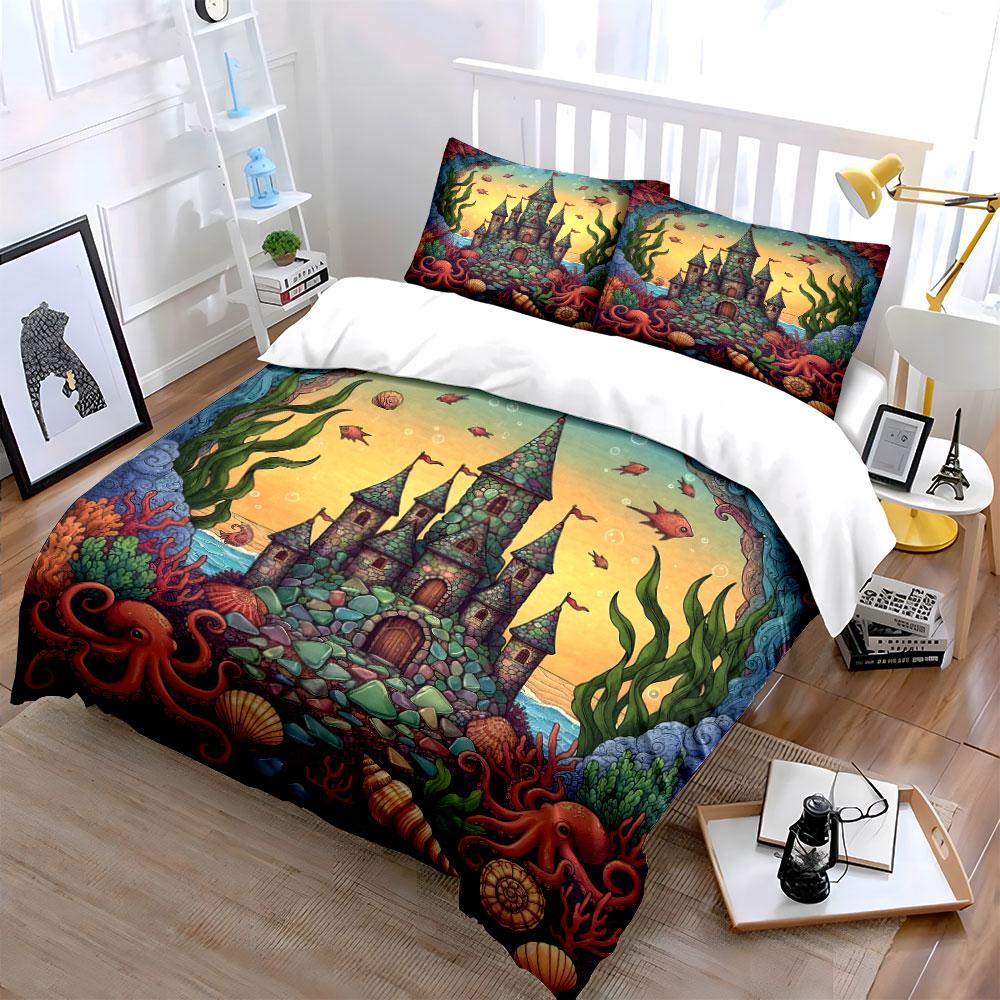 "Whimsical underwater castle dreams" Bedding sets Duvet covers Pillowcases(1* Duvet Cover 2* Pillowcases without duvet insert)