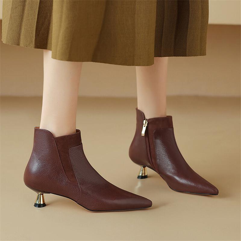 Fashion New Autumn Genuine Leather Women Boots Fashion Pointed Toe Knight Boots for Women Concise Short Boots Women Botines Mujer