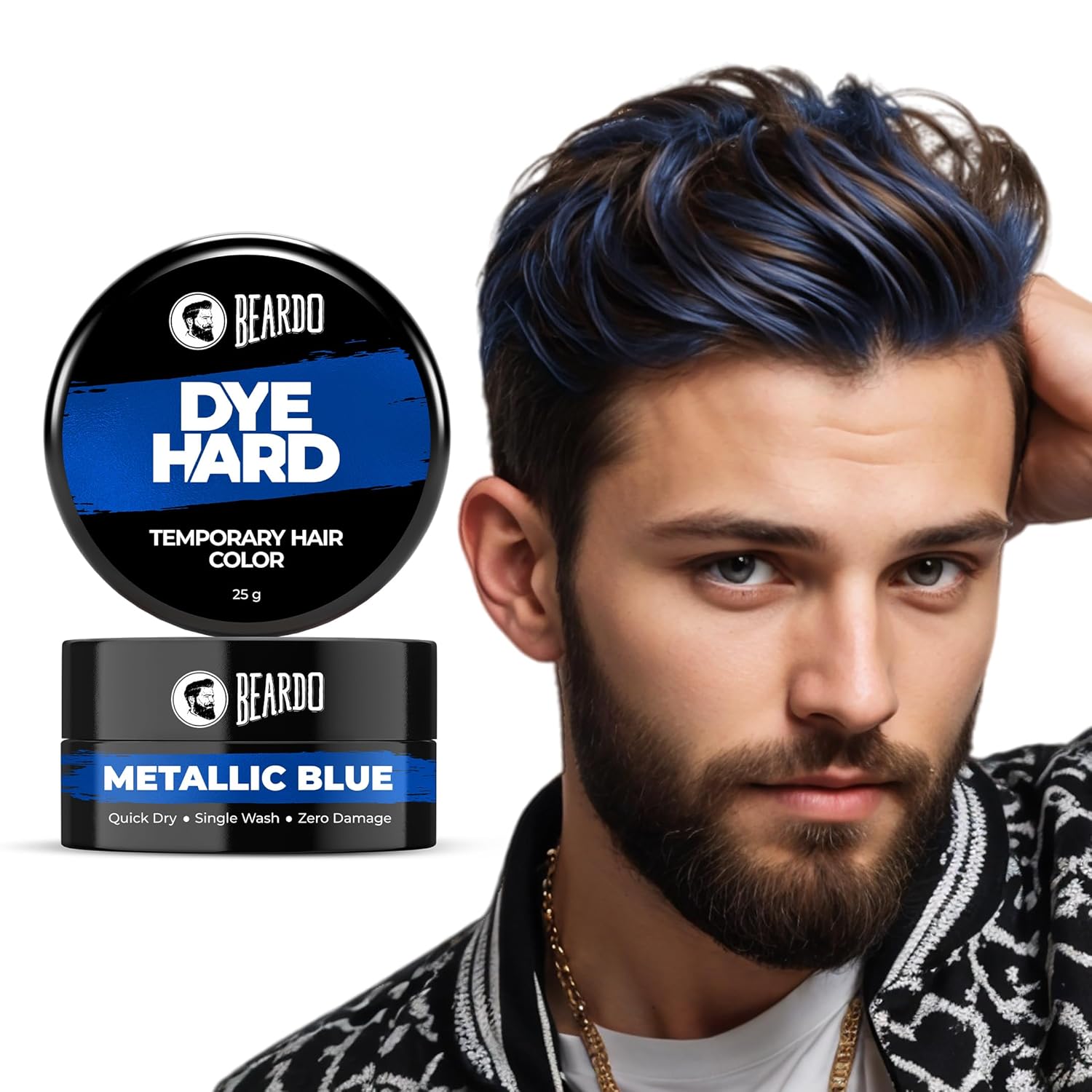 

Beardo Dye Hard Temporary Hair Color 25g Metallic Blue For Men 1-Day Wash DIY Instant Hair Makeup