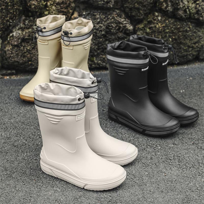 New bundle rain shoes men's medium tube non-slip waterproof shoes outdoor water boots warm rain shoes short tube rubber shoes men's fashion