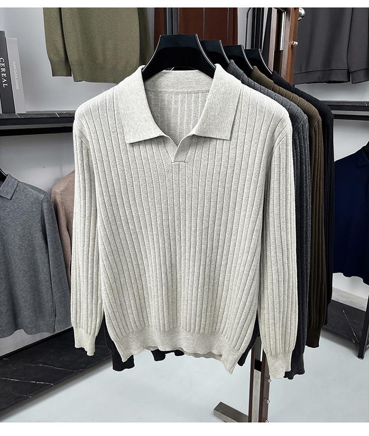 Męski sweter dzianinowy z długim rękawem, gładki, 2025: Wysokiej klasy koszulka polo business casual na wiosnę i jesień