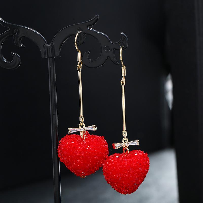 Simple and Stylish 925 Silver Needle Stud Earrings Femininity Elegant Red Crystal Earrings Earrings Long Fringed Ear Jewelry