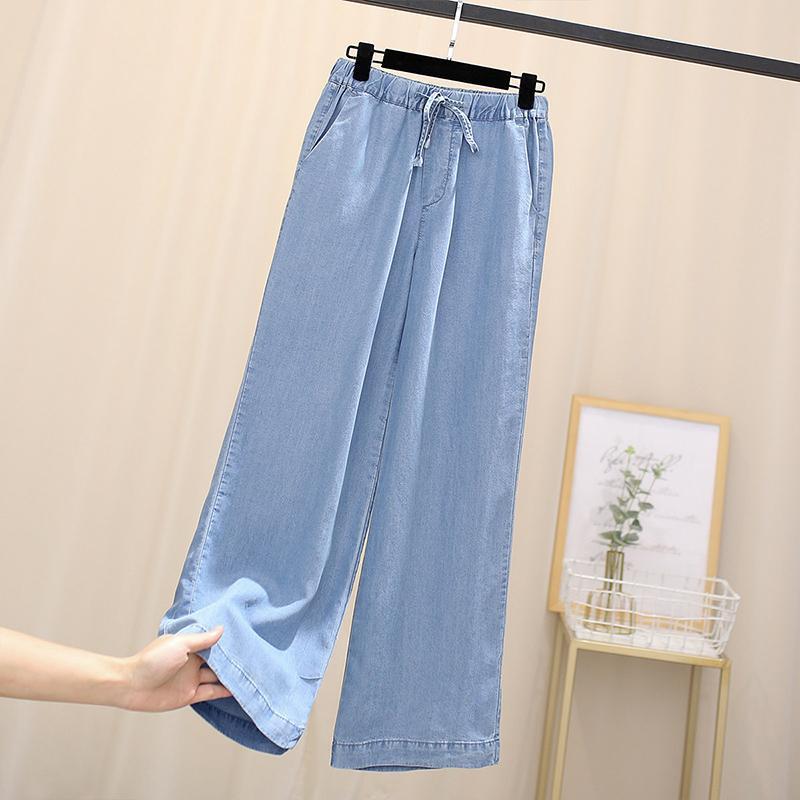 2026 Korean Style Lightweight Tencel Denim Nine-Point Pants: Women s High-Waisted Wide-Leg Summer Casuals Small