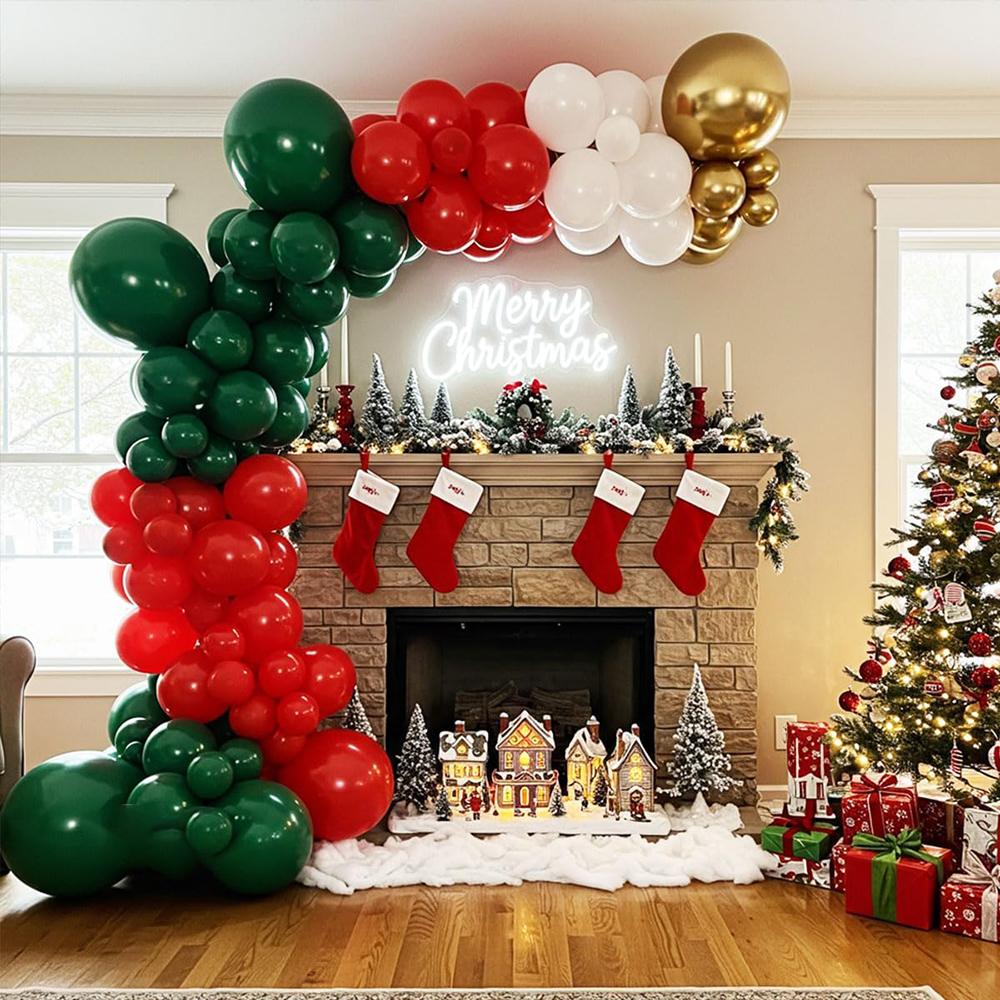 Christmas Green Red Balloons Garland Metal Gold Balloon Arch Kit Xmas Home Party Christmas Festival Background Decoration Globos