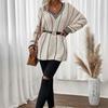 Women's Autumn and Winter Vertical Print Casual Loose Knit V-neck Sweater