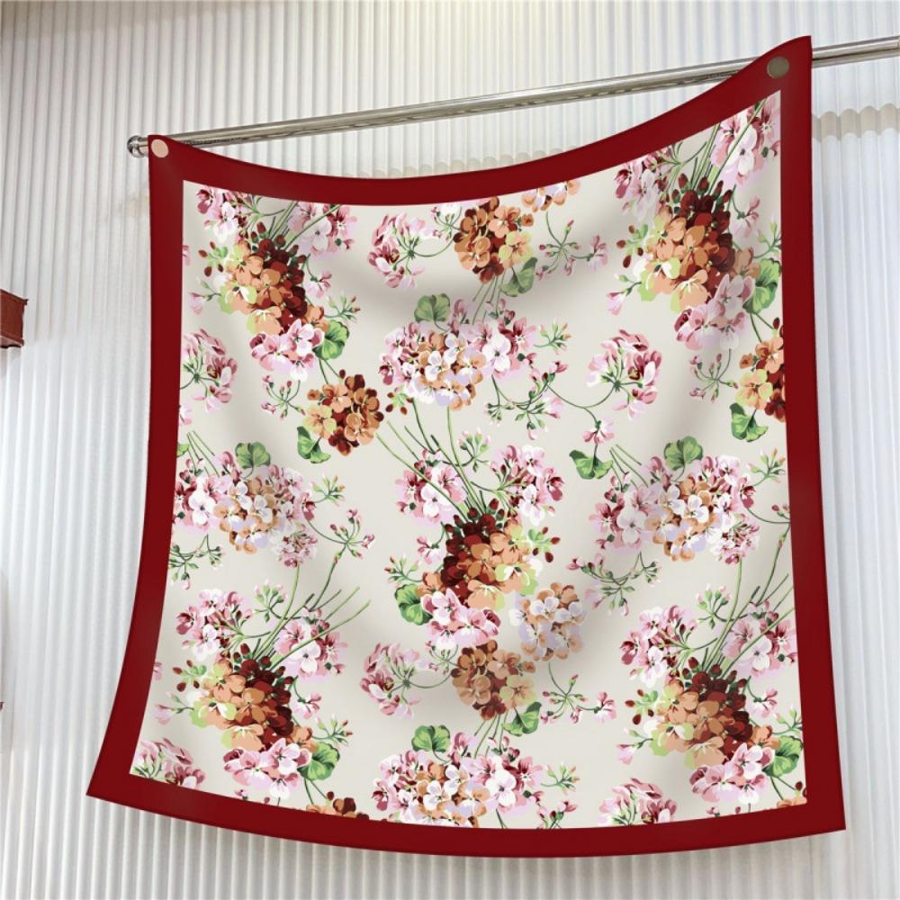Luxury 90CM Twill Silk Scarf Wrinkle-Resistant Breathable Flower Print Scarf Lightweight Square Head Scarf Women Girl