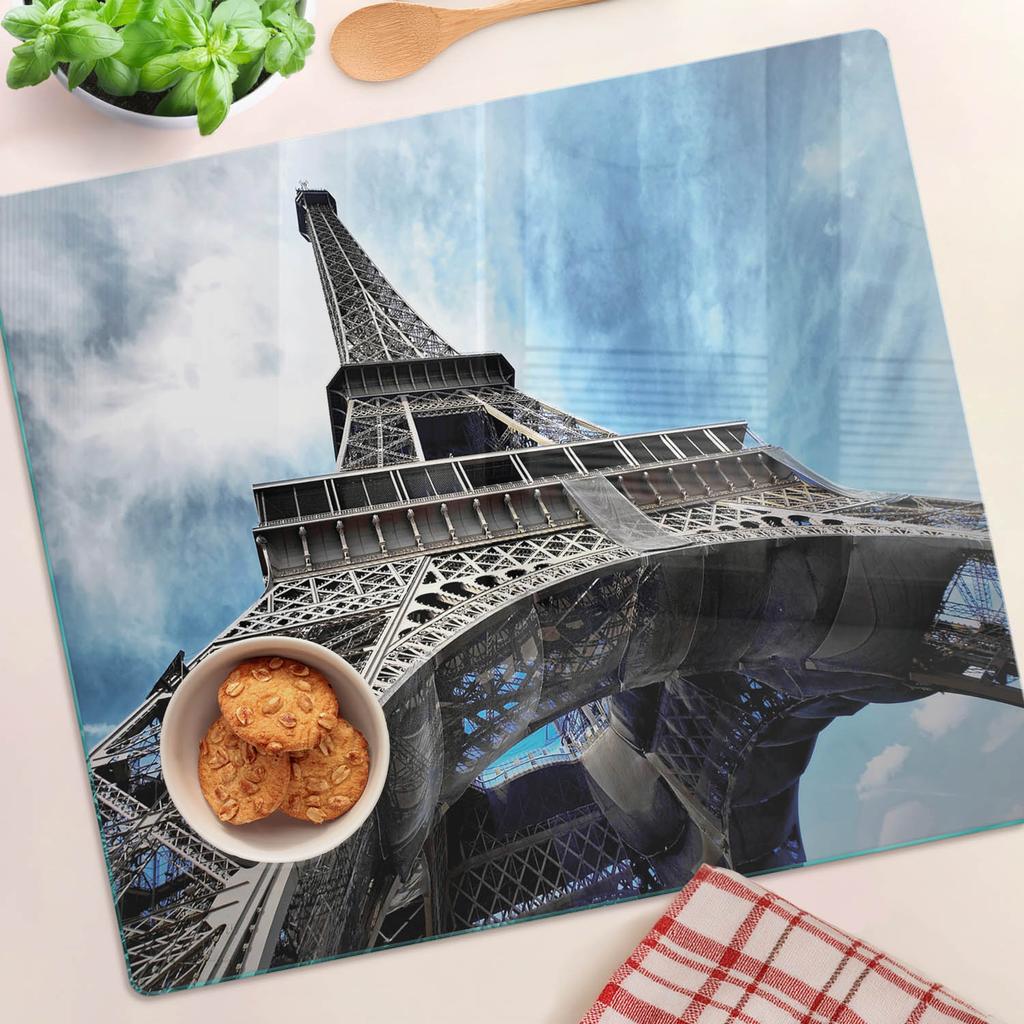 Tempered Glass Kitchen Backsplash with Eiffel Tower Paris Graphic 60X52 Cm