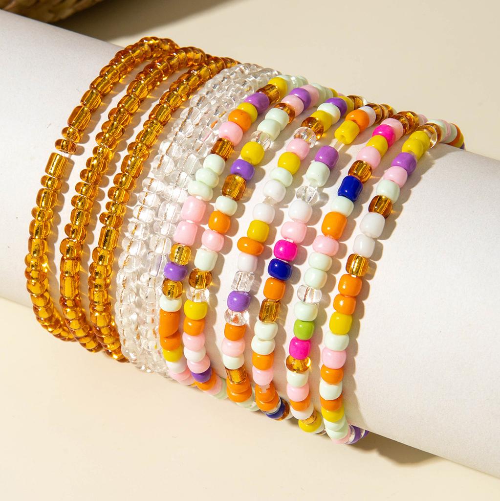 Bohemian meter beaded multi-layer stacked elastic bracelet contrasting color women's bracelet set
