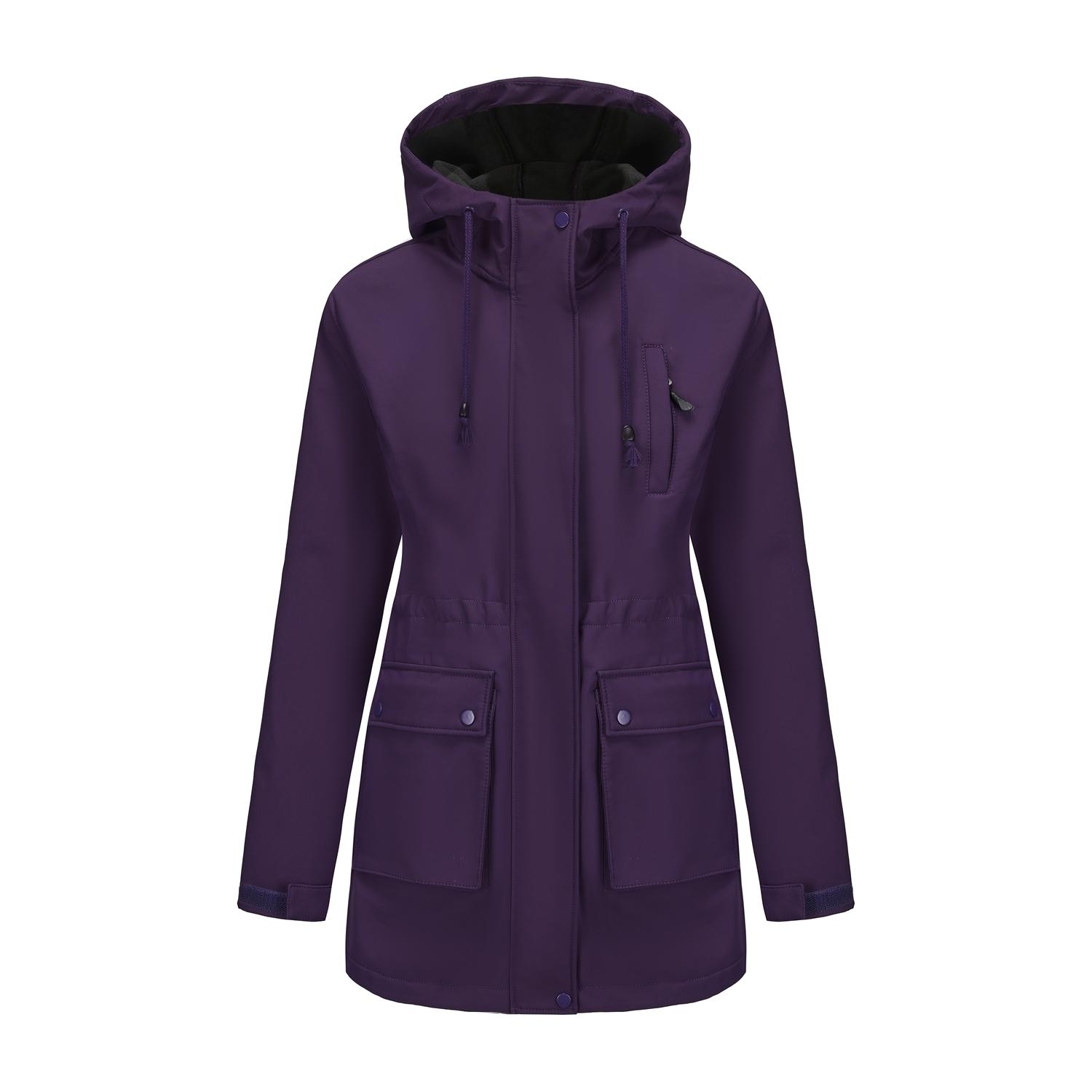 

Женские тренчи Софтшелл Водонепроницаемое пальто с капюшоном Куртки для активного отдыха Осенне-зимние ветровки на молнии 2XL фиолетовый