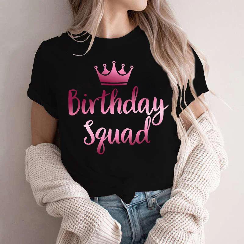 

Birthday Squad T Shirts for Women Clothes Birthday Party Shirt Casual Tee Shirt Clothing Birthday Queen Womens Girl Tops Clothes S