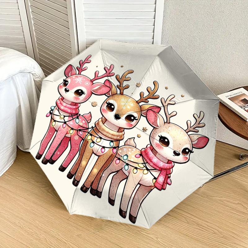 1pc Christmas, Deer Pattern Umbrella Design Automatic Opening and Closing Umbrella, High-quality Travel Umbrella, Lightweight and Portable, -17