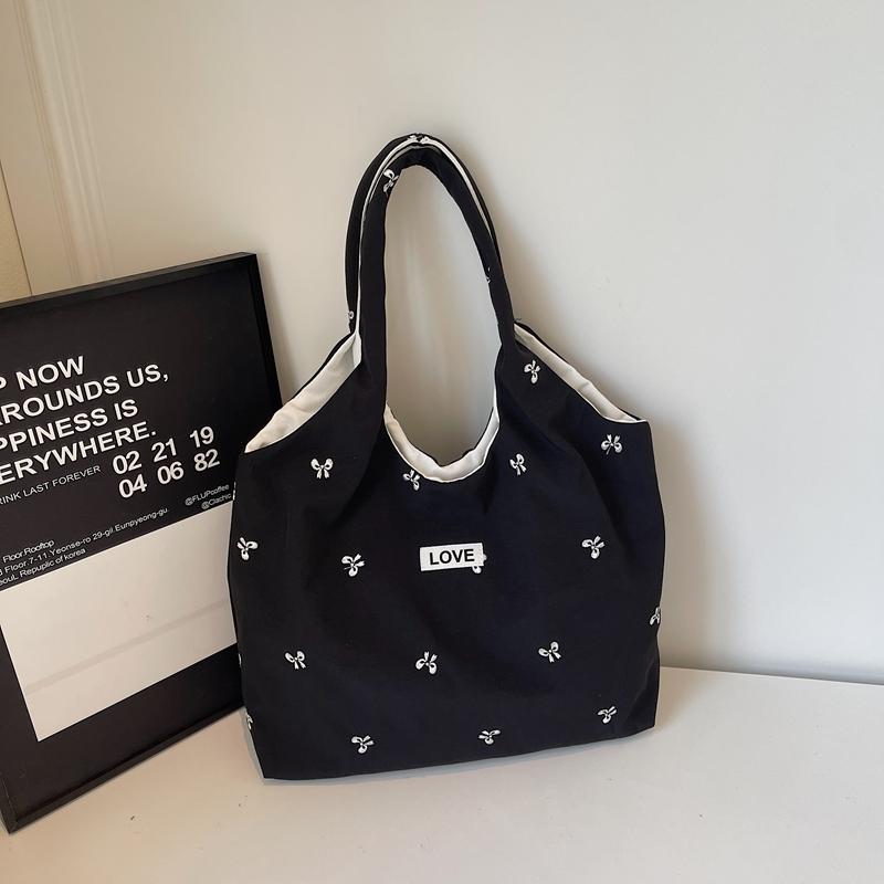 Women's Tote Bag Large Capacity Underarm Bag Bow Embroidery Shoulder Bag