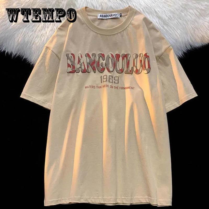 

Американская ретро футболка с короткими рукавами, мужская летняя тонкая дышащая пара, удобная свободная повседневная камуфляжная футболка с буквами, студенческий топ с половиной рукава