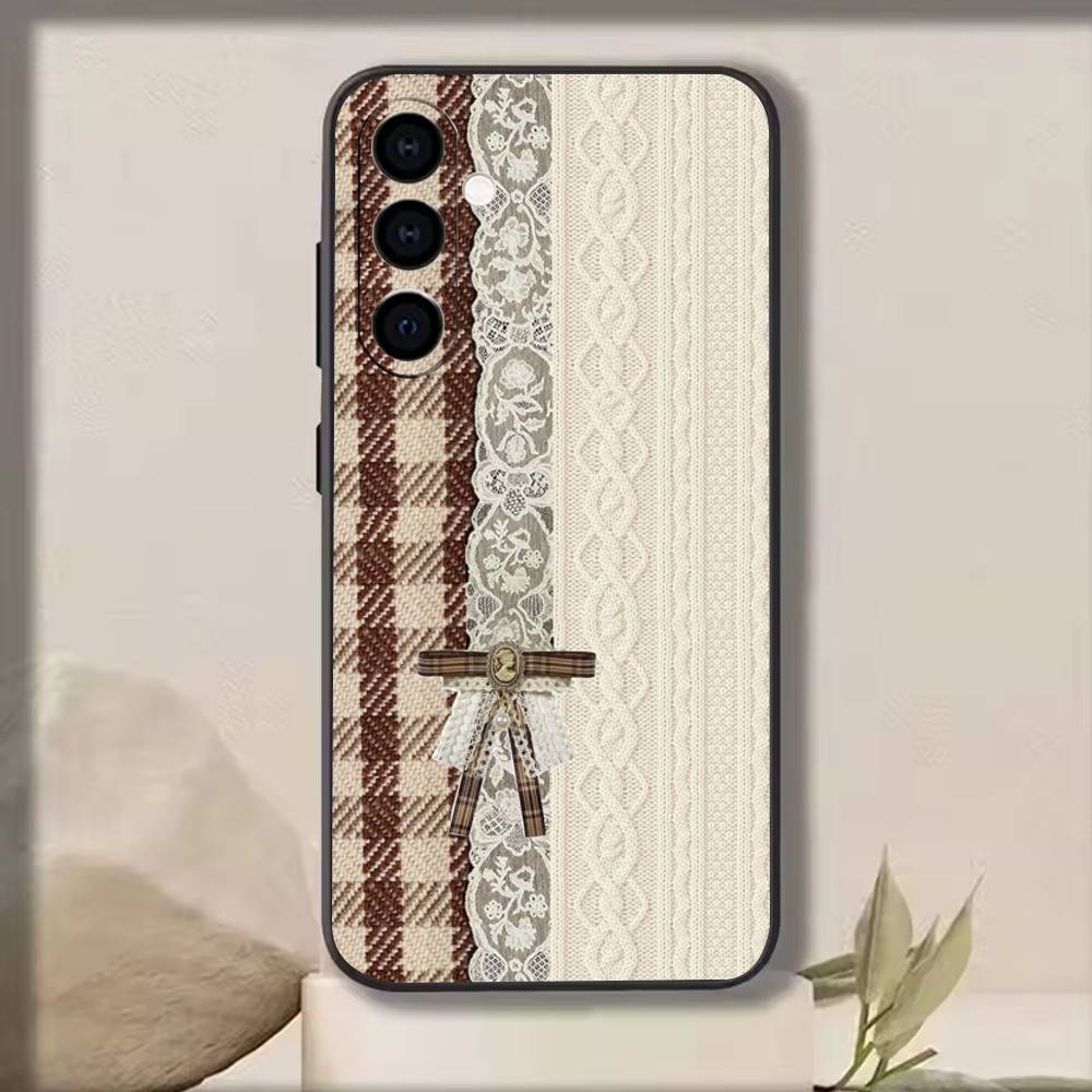 

Lace patchwork grid Phone Case Black Silicone Soft For Samsung Galaxy A73,A72,A71,A70,A53,A52,A51 Samsung a71 5g