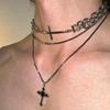 Y2K Gothic Style Black Beaded Cross Necklace & Cool Girl Sweatshirt Accessory