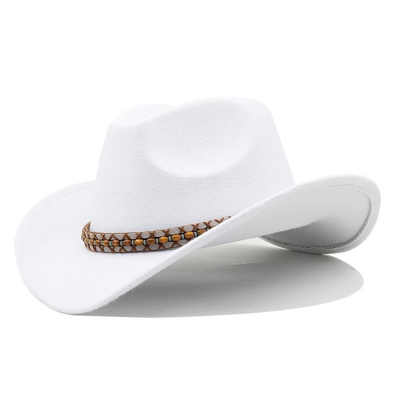 European and American popular belt buckle big edge curling top hat, western cowboy hat, woolen felt hat, jazz hat felt hat