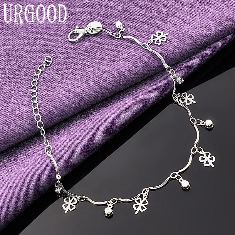 925 Sterling Silver Four Leaf Grass AAA Zircon Bracelet Gift Fashion Jewelry
