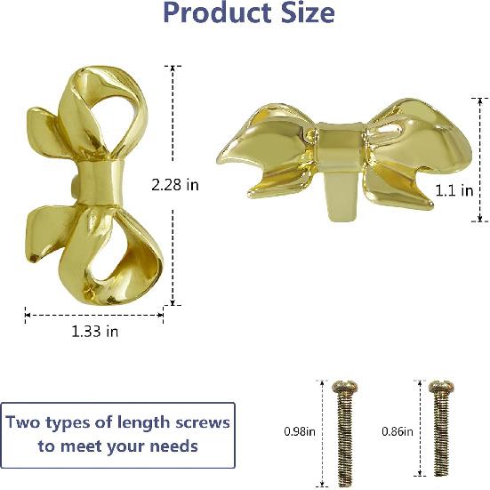 Bow Shapes Drawer knobs,Single Hole Pulls Handles Knob,Door Handle Metal Decorative for Cabinet Closet Drawer Dresser Wardrobe Cupboard 4 Pieces