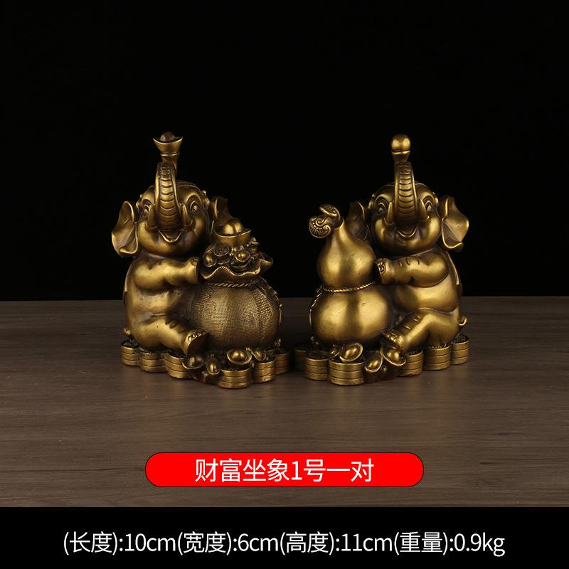 Pair of Copper Elephants Water Absorbing Trunk Wealth Sitting Gourd Elephant Copperware Wholesale