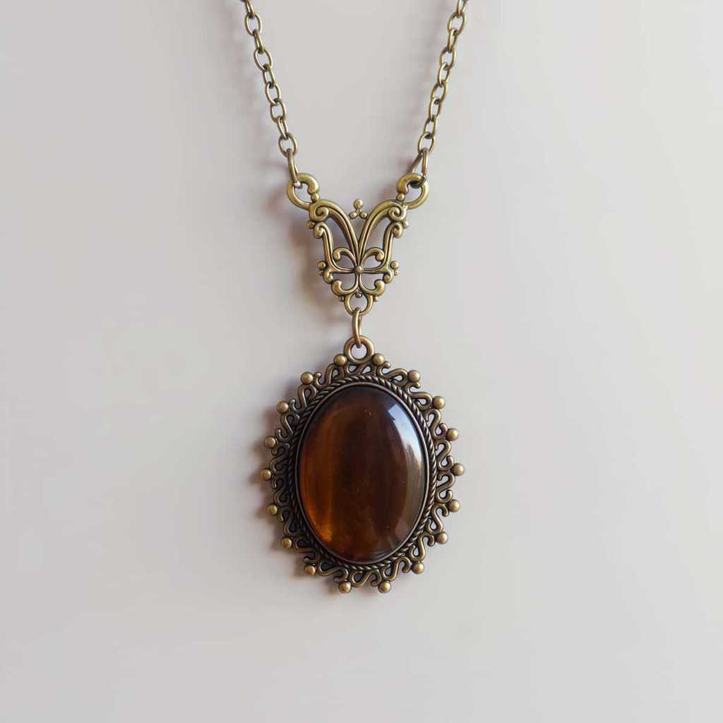 Gothic Yellow Resin Charm Bronze Necklace With Geometric Pendant For Men And Women