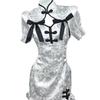 LIKENNY Cheongsam Cosplay Sexy Maid Chinese Cute Lolita Dress with Open Perfect for School and Cultural Festivals 2-Piece Set, Outfit, Style, Chest,